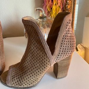 Lucky Brand open toe leather boots